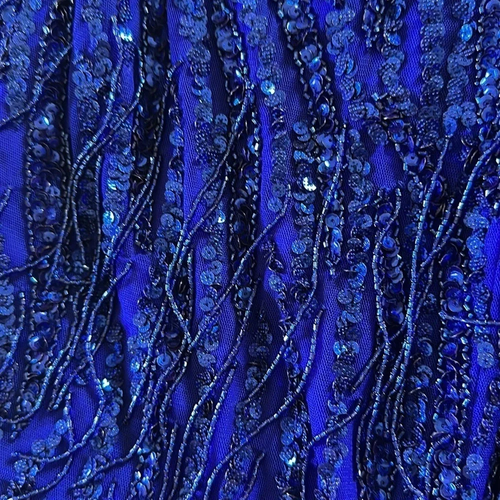 Amarra Cobalt Blue Beaded Dangles Spaghetti Strap Gown Women’s Size 2 Prom Dress - Picture 13 of 15